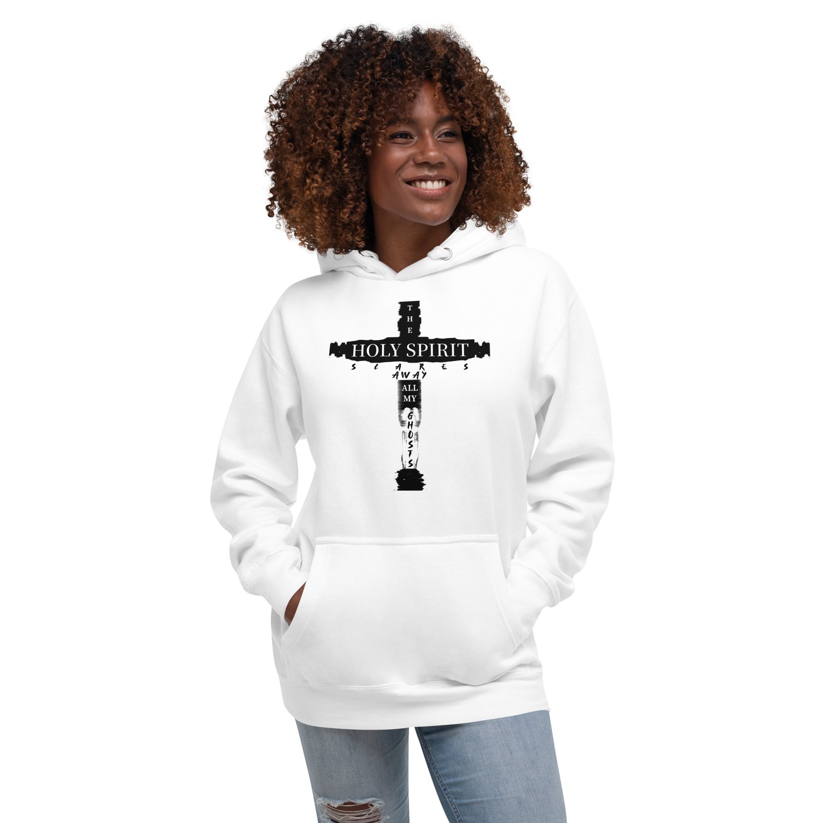 The Holy Spirit Scares Away All My Ghosts White Hoodie - Image 3